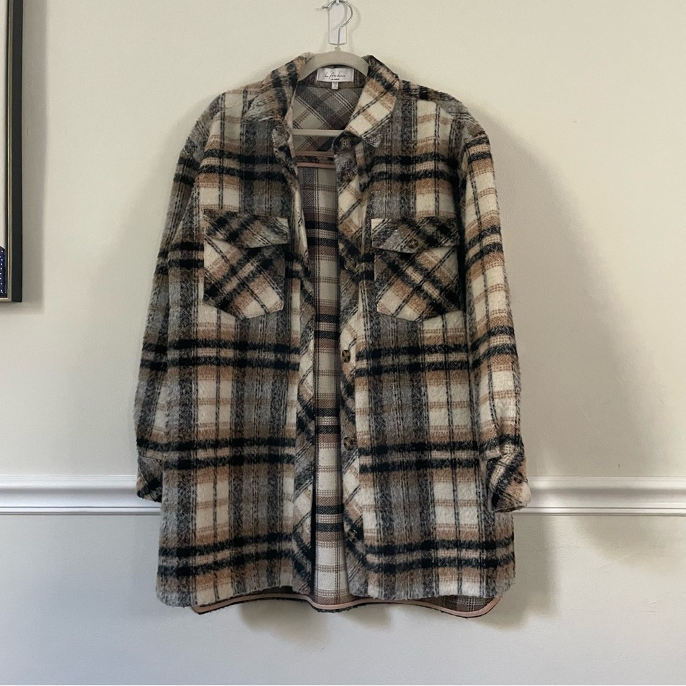 L’Acedemie Plaid Wool Blend Shacket size Medium